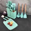 Kit 19 Peças Jogo de Utensílios Para Cozinha em Silicone Com Cabo de Madeira Completo Antiaderente — imagem 5