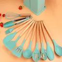 Kit 19 Peças Jogo de Utensílios Para Cozinha em Silicone Com Cabo de Madeira Completo Antiaderente — imagem 11
