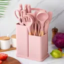 Kit 19 Peças Jogo de Utensílios Para Cozinha em Silicone Com Cabo de Madeira Completo Antiaderente — imagem 3