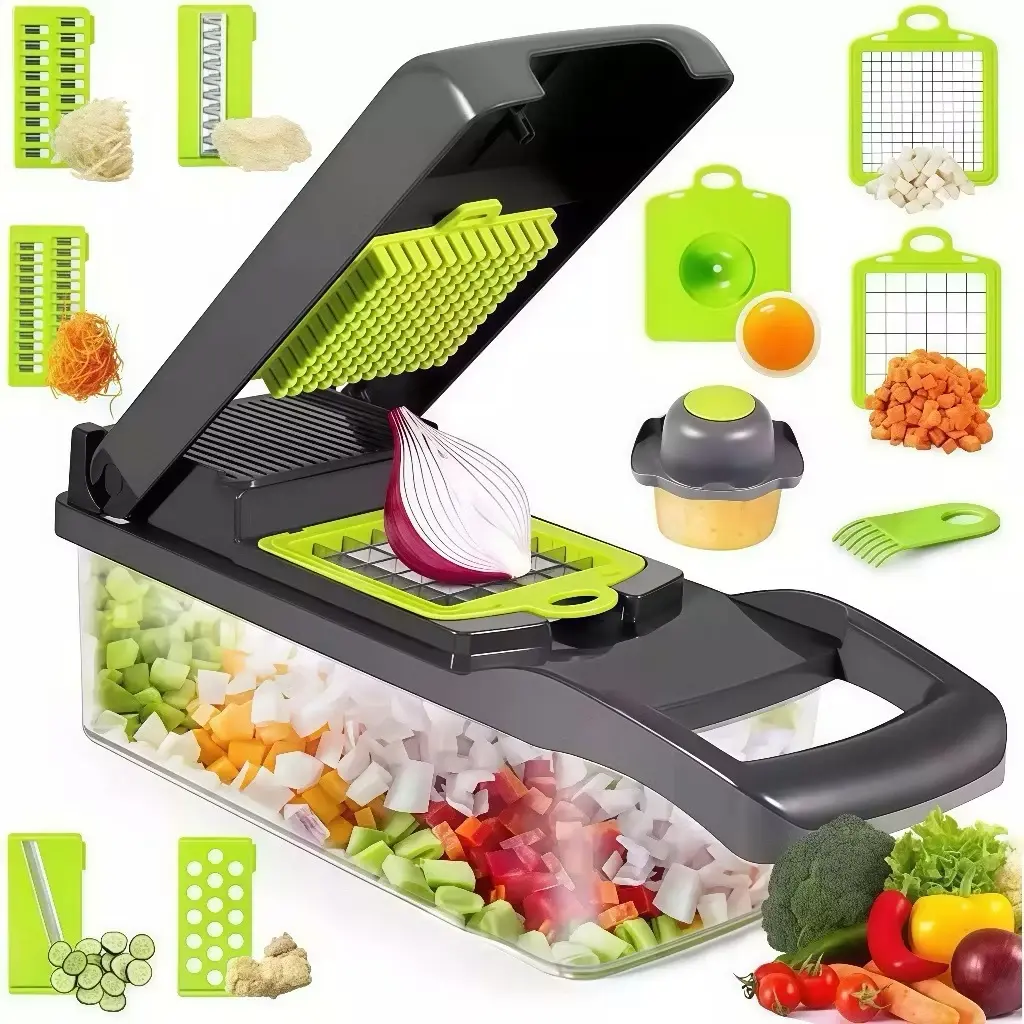 Fatiador Profissional Multifuncional De Aço Inoxidável 16 Em 1 Para Vegetais/Frutas/Legumes — Modelo único